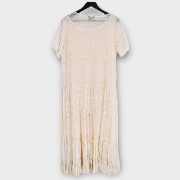 Vintage Alexander Brown Crinkle Eyelet Lace Layered Slip Embroidered Maxi Dress - Picture 4 of 9